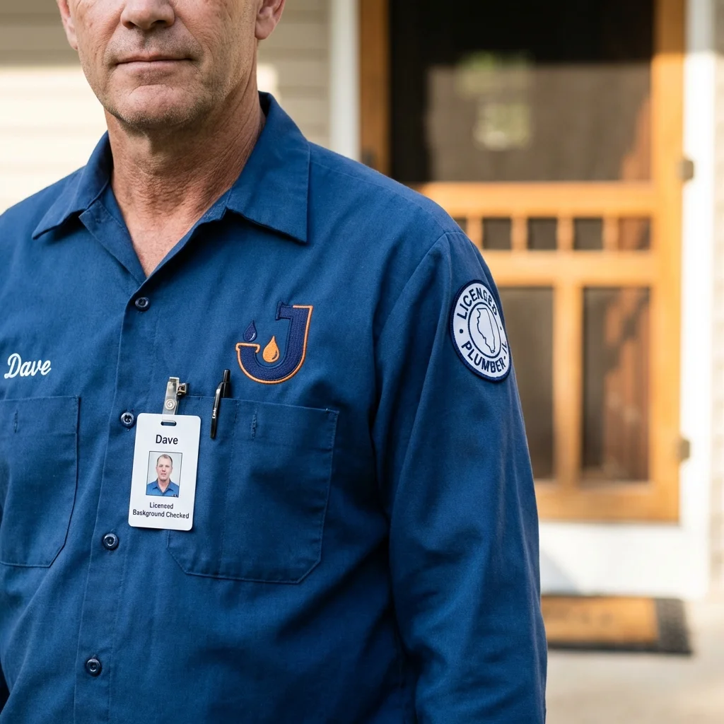 Licensed plumber showing ID badge in Baker City, OR