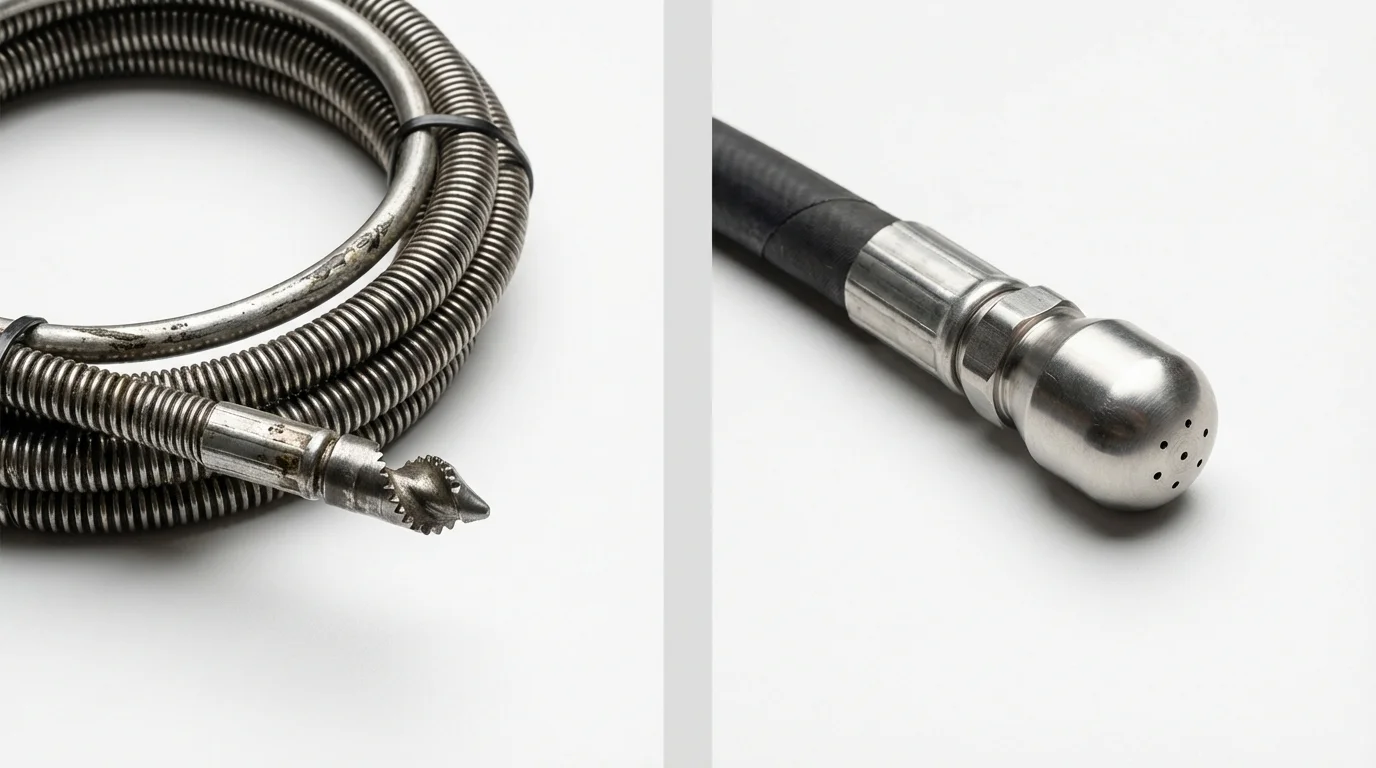 Drain snake cable and hydro jetting nozzle used for drain cleaning in Baker City, OR
